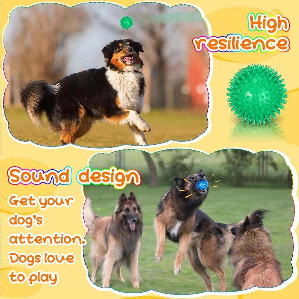 Lenwen 24 Pcs Spikey Dog Balls 3.5 Inch Squeaky Dog Toys Pet Toys Rubber Dog Toy Balls Puppy Chew Toys for Teething Durable Dog