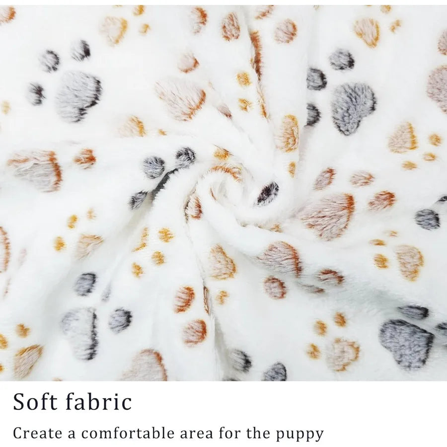 1 Pack 3 Blankets Super Soft Fluffy Premium Fleece Pet Blanket Flannel Paw Printed Throw for Dog Puppy Cat Small 23x16'' Beige