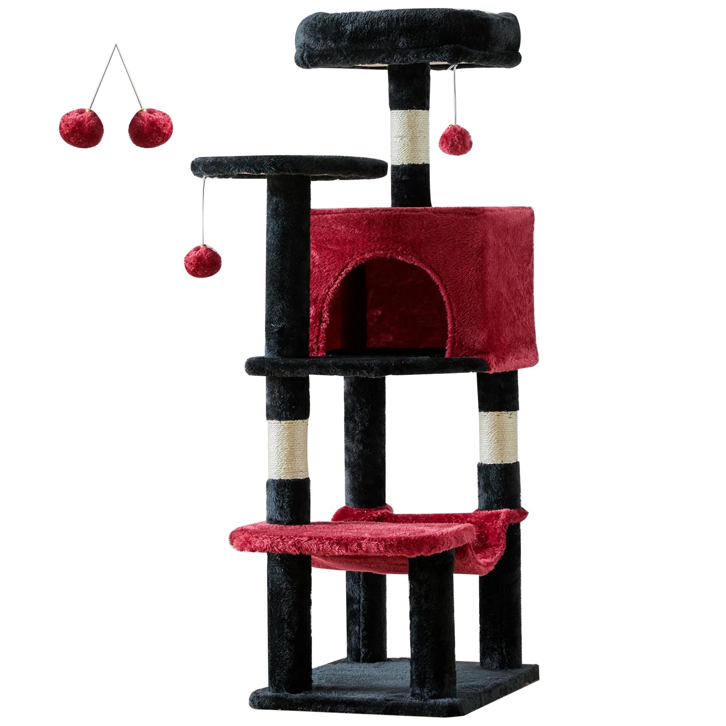 JHK 44in Tall Multi-Cat Climbing Cat Tree Tower for Pet Furniture Natural Sisal Scratching Posts Stable Pet House for Indoor Cat