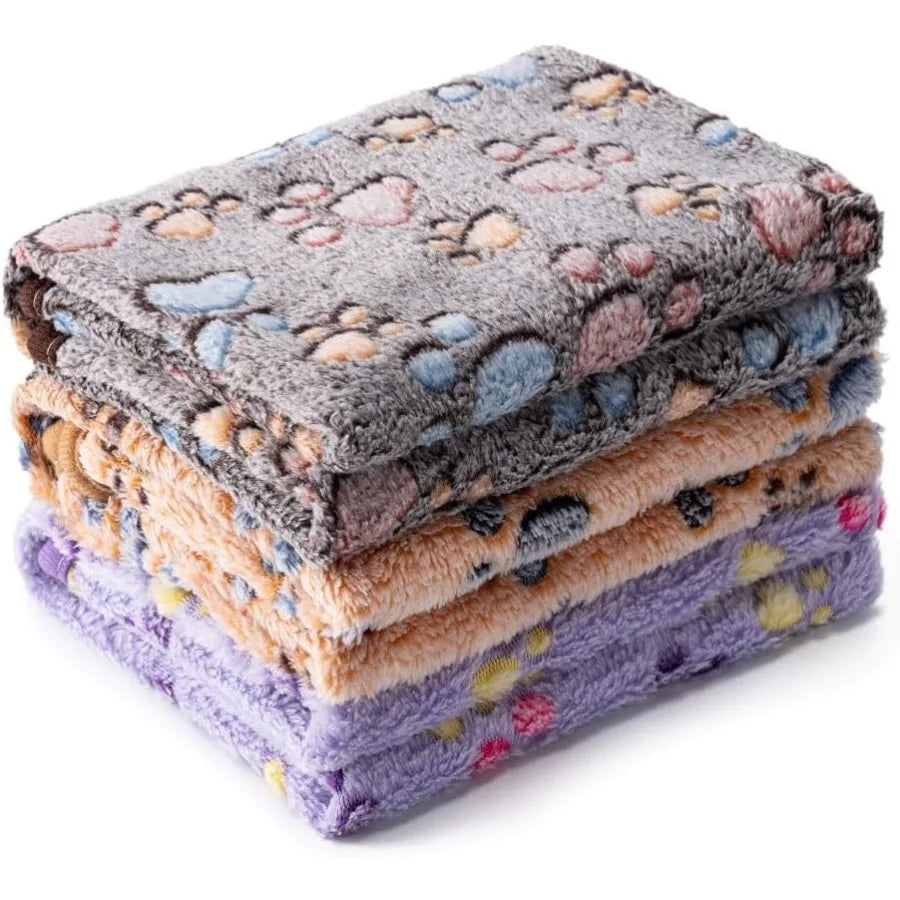 1 Pack 3 Blankets Super Soft Fluffy Premium Fleece Pet Blanket Flannel Paw Printed Throw for Dog Puppy Cat Small 23x16'' Dark C