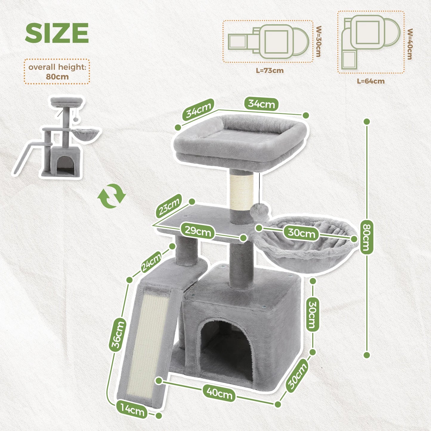 Cat tree Cat Tower for Indoor Cats 2 Styles Cat Activity Tree with Cat Scratching Posts Big Hammock and Removable Top Perch Grey