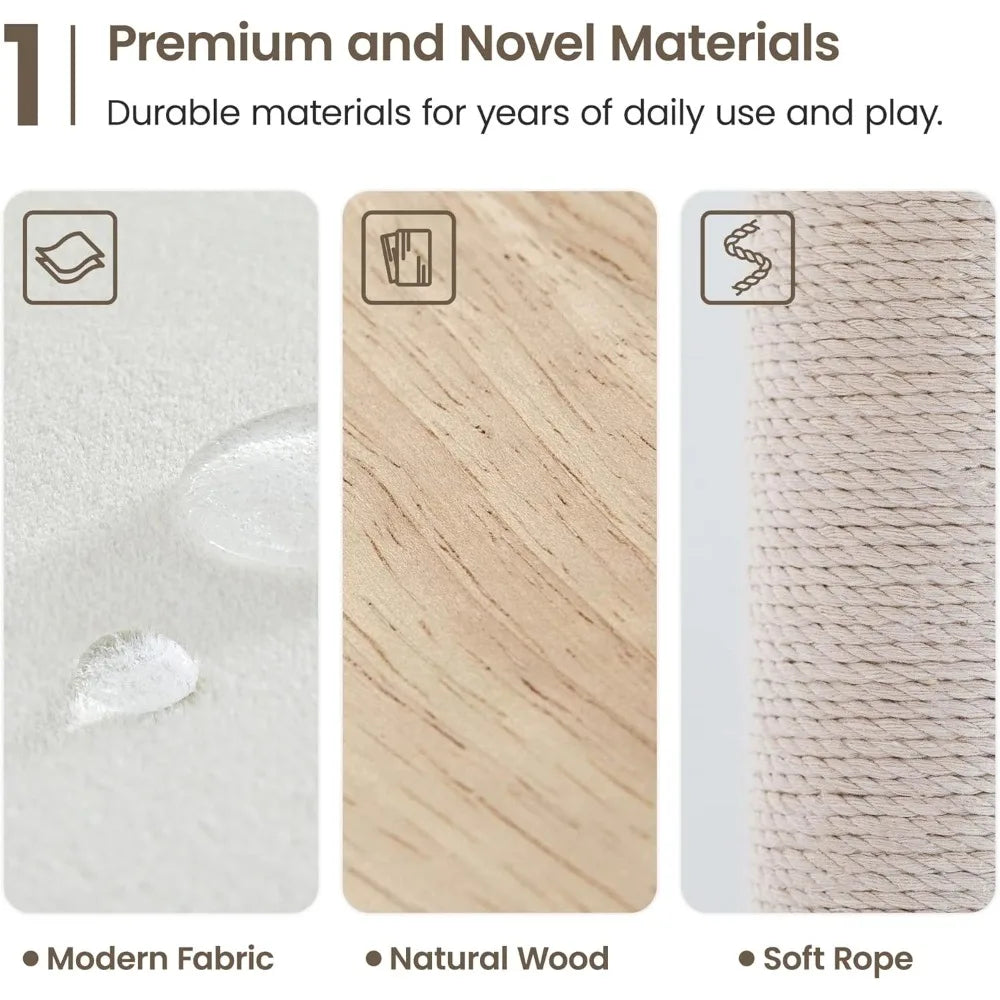 Large Modern Cat Tree, 70.1-Inch Wood Cat Tower for Indoor Cats, Multi-Level Tall Cat Condo with 2 Padded Perches, Hammock