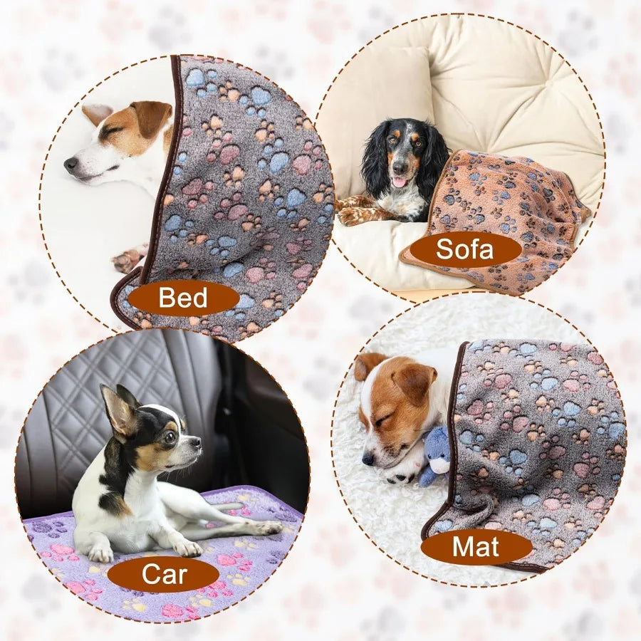 1 Pack 3 Blankets Super Soft Fluffy Premium Fleece Pet Blanket Flannel Paw Printed Throw for Dog Puppy Cat Small 23x16'' Dark C