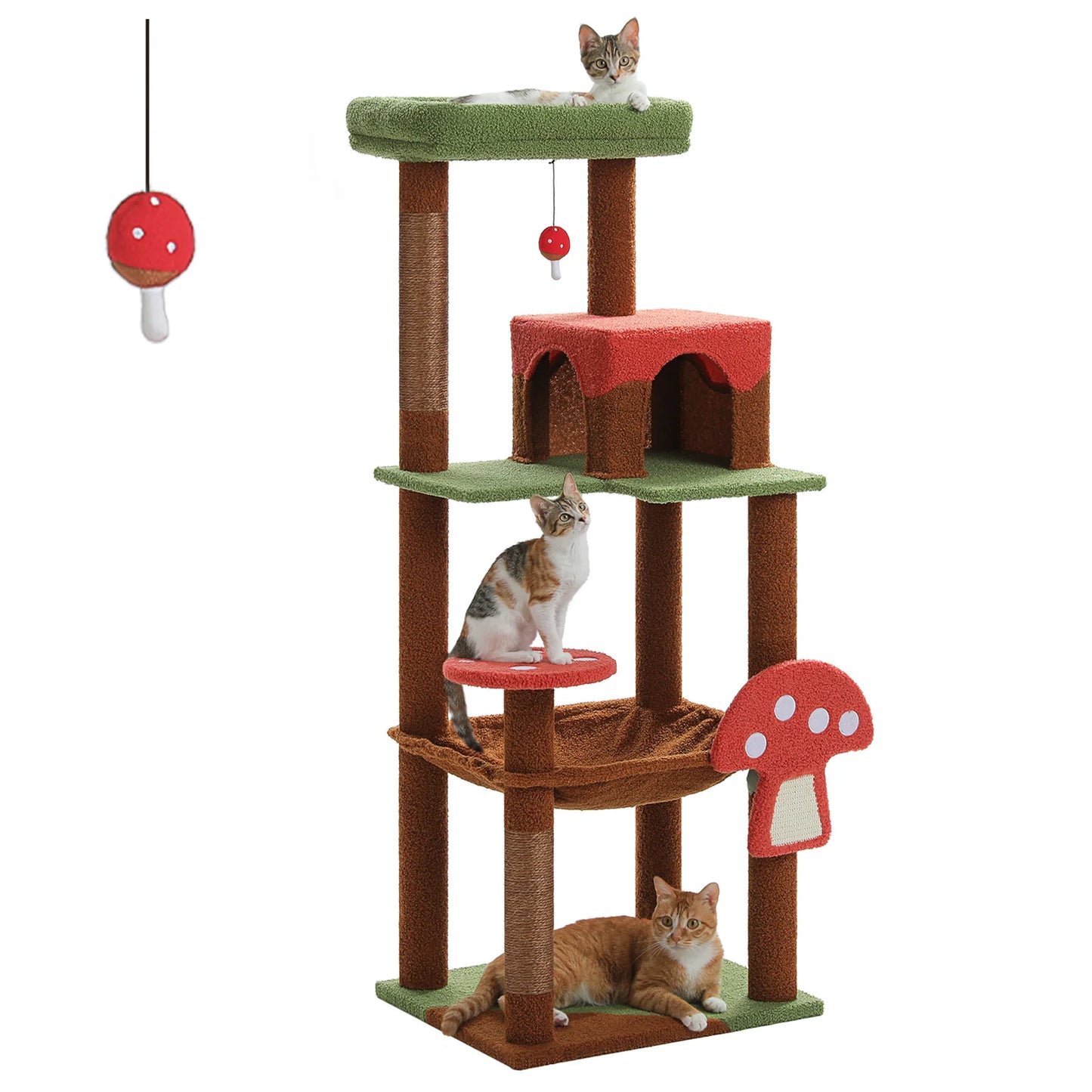 Brown Mushroom-Shaped Design Cat Tower Ceiling Height Cat Tree Tower Adjustable Cat Tree with Super Large Perch&Hammock,Cat Toy