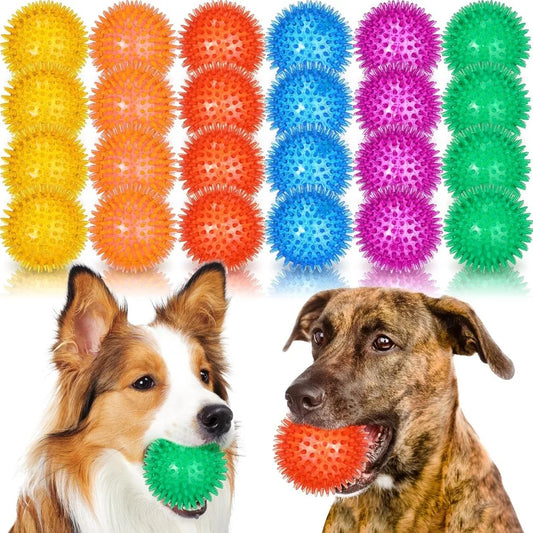 Lenwen 24 Pcs Spikey Dog Balls 3.5 Inch Squeaky Dog Toys Pet Toys Rubber Dog Toy Balls Puppy Chew Toys for Teething Durable Dog