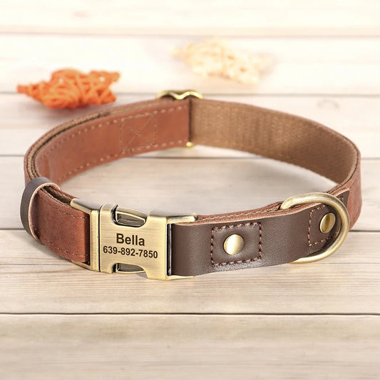 Free Custom PU Leather Dog Collar Engraved Dog Collars Adjustable Pet Buckle ID Necklace Durable for Small Medium Large Dogs Pug