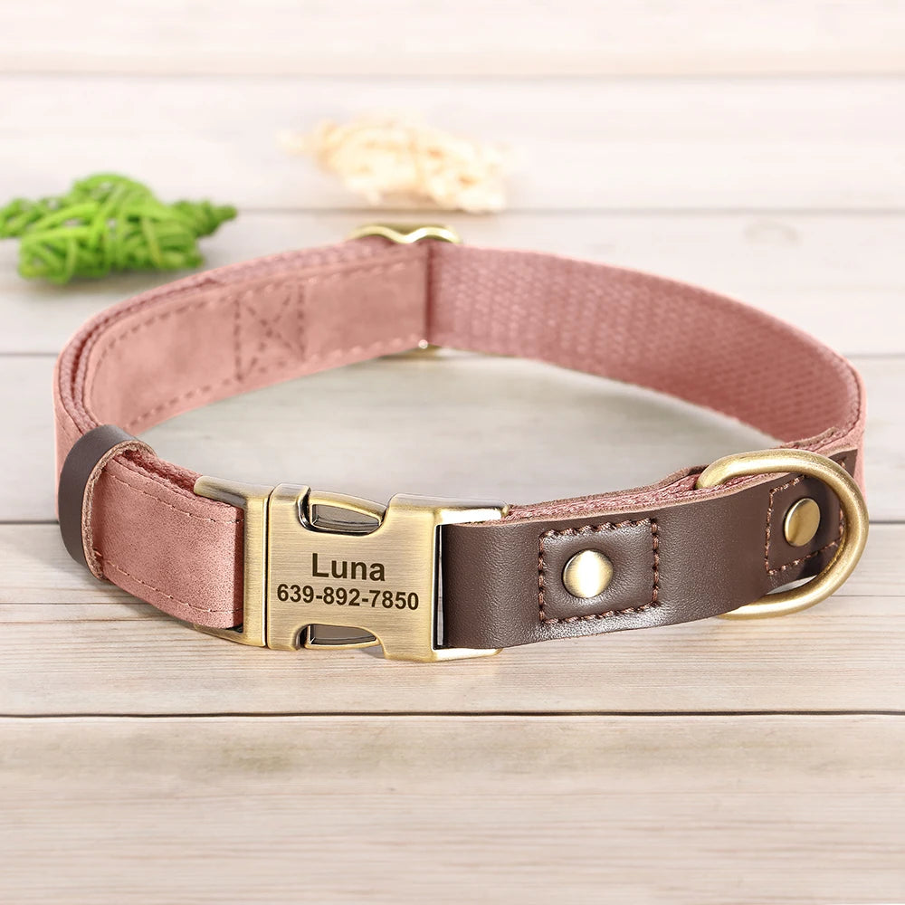 Free Custom PU Leather Dog Collar Engraved Dog Collars Adjustable Pet Buckle ID Necklace Durable for Small Medium Large Dogs Pug