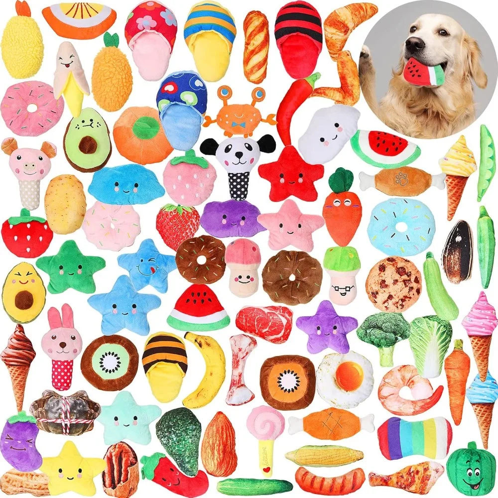 Hungdao 80 Pcs Dog Squeaky Toys Bulk for Small Puppy Dog Stuffed Plush Chew Toys Small Medium Dogs PET Toys with Squeakers for P