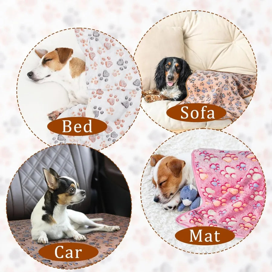 1 Pack 3 Blankets Super Soft Fluffy Premium Fleece Pet Blanket Flannel Paw Printed Throw for Dog Puppy Cat Small 23x16'' Beige