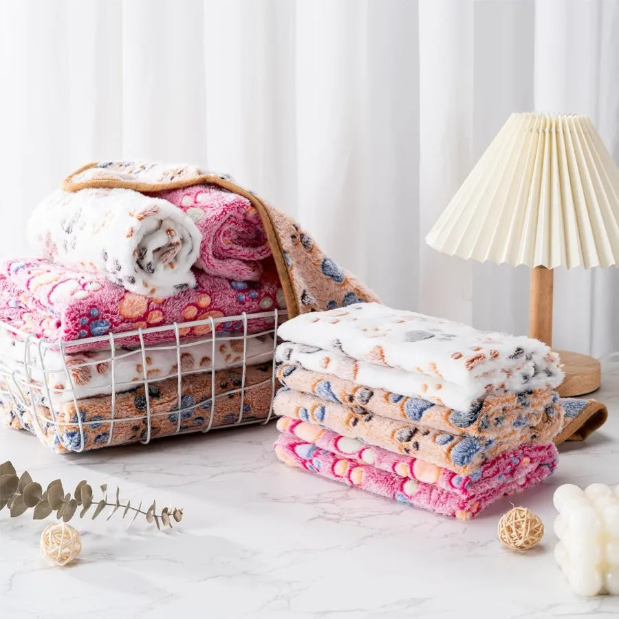 1 Pack 3 Blankets Super Soft Fluffy Premium Fleece Pet Blanket Flannel Paw Printed Throw for Dog Puppy Cat Small 23x16'' Dark C