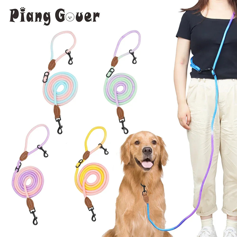 Double Head Dog Leash Crossbody Pet Round Traction Rope Lead Training Walking Cat Leashes