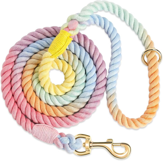 5FT Braided Cotton Dog Leash, Heavy Duty Clasp, Colorful Macaron, All Dog Sizes